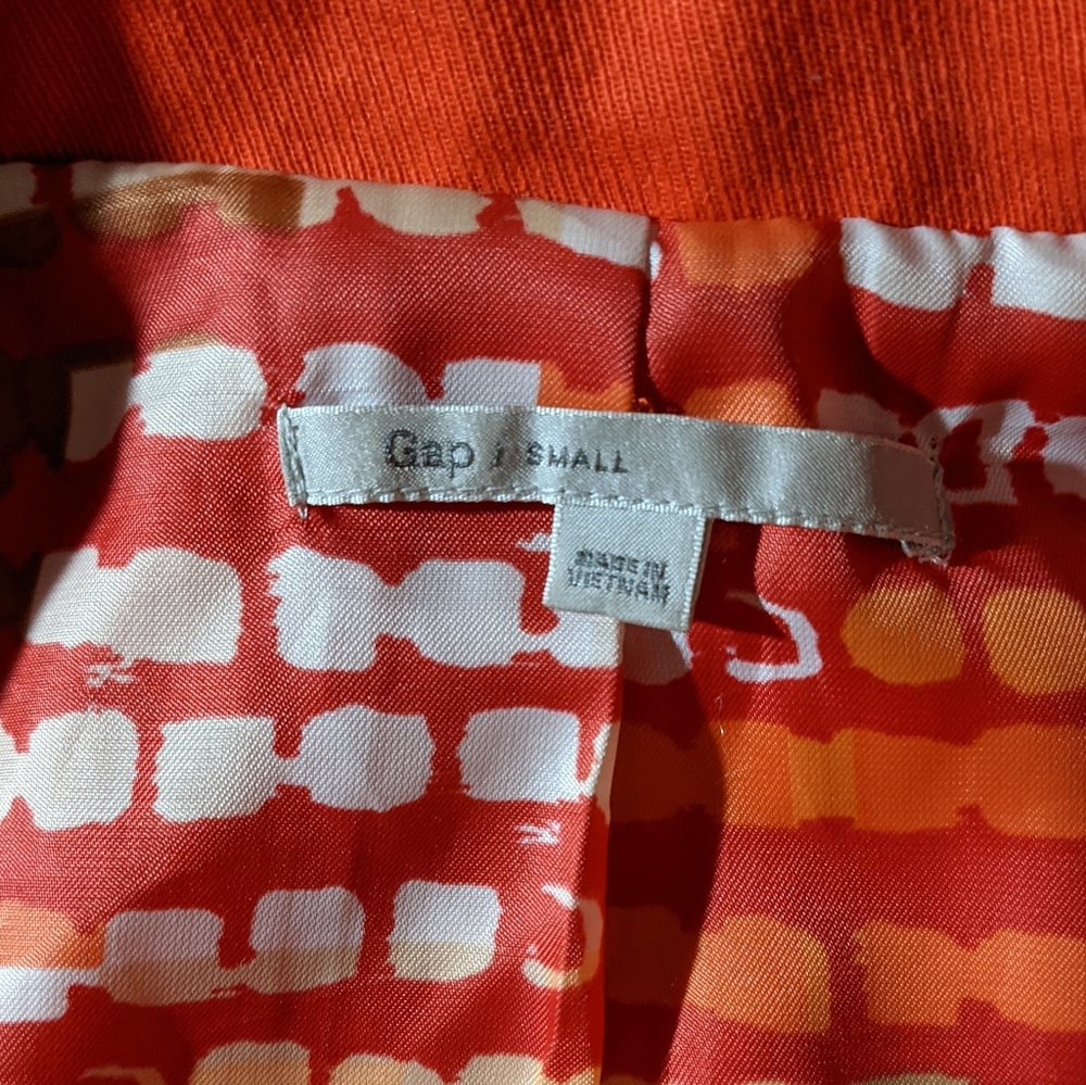 Gap Red Orange Cotton Peacoat size small with black buttons and buckle at neck - Picture 7 of 16
